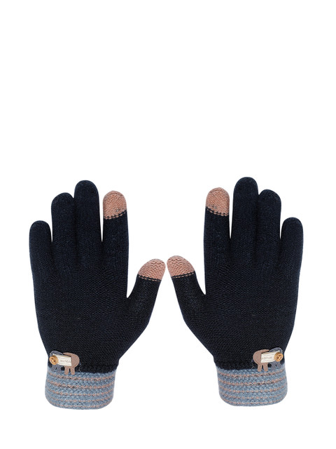 

LOOM LEGACY Women Navy Blue & Grey Patterned Hand Gloves