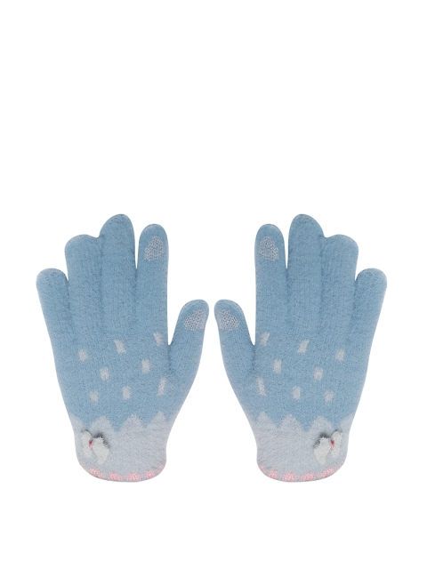 

LOOM LEGACY Women Blue & Grey Patterned Acrylic Hand Gloves