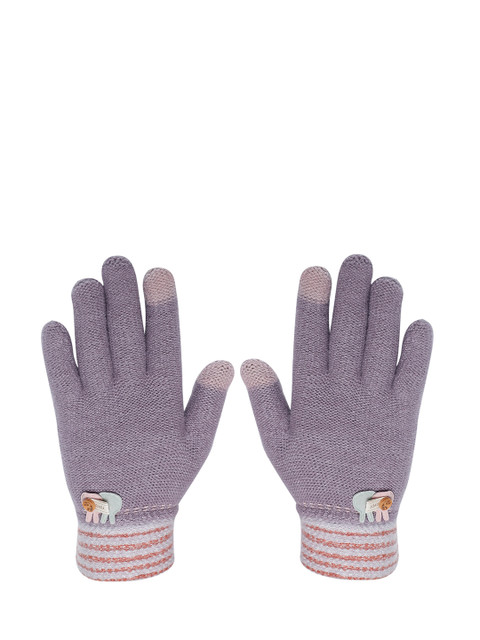 

LOOM LEGACY Women Purple & Grey Acrylic Patterned Hand Gloves
