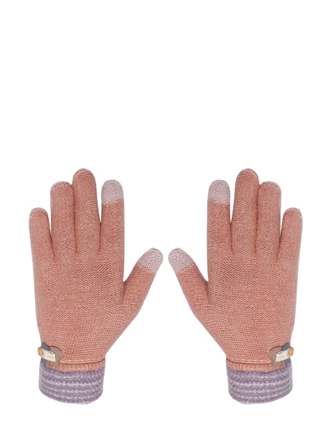 

LOOM LEGACY Women Pink & Purple Patterned Acrylic Hand Gloves