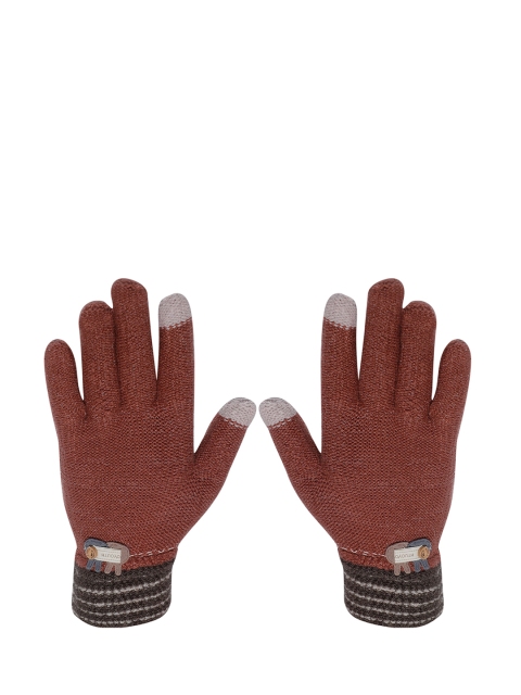 

LOOM LEGACY Women Maroon & Brown Patterned Acrylic Wool Gloves