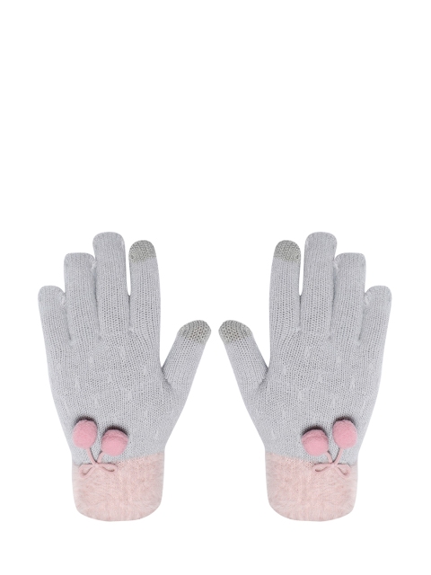

LOOM LEGACY Women Grey & Pink Patterned Hand Gloves