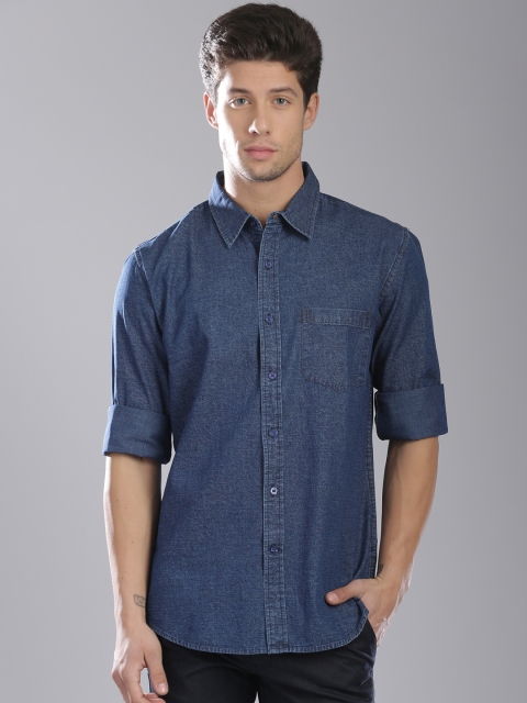 

Fabindia Men Blue Premium Fit Printed Denim Casual Shirt