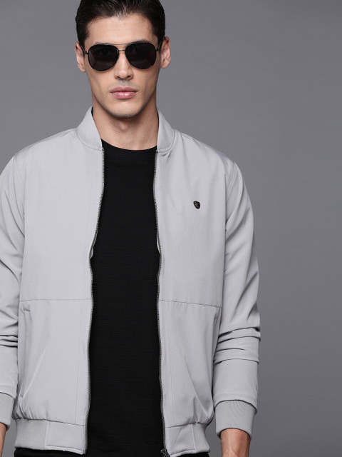 

Louis Philippe Men Grey Solid Bomber Jacket
