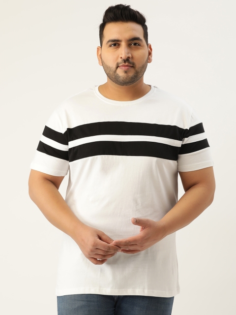 

Rodzen Plus Size Men White & Black Colourblocked T-shirt