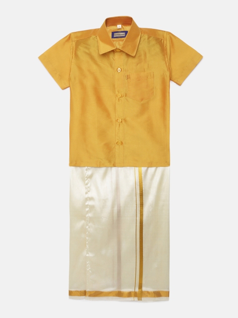 

Selvamagan boys Self - attaching strap Dhoti & Shirt Set, Orange