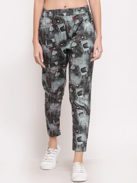 

KLOTTHE Women Grey & Black Graphic Printed Cotton Track Pants