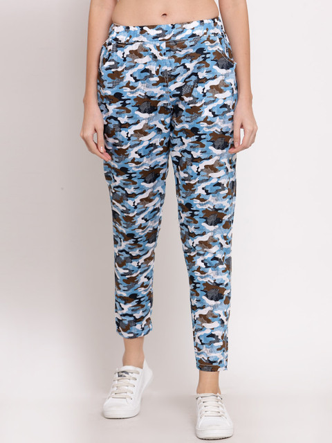 

KLOTTHE Women Blue & Black Camo Printed Cotton Joggers