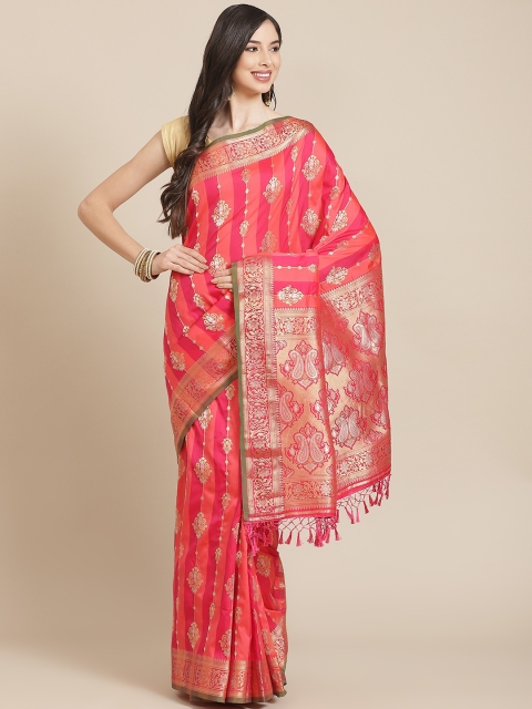 

SHANGRILA Pink Woven Design Zari Art Silk Saree