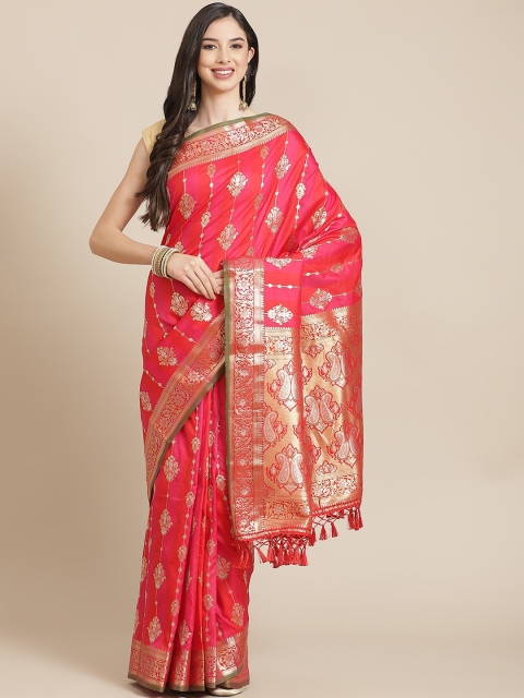 

SHANGRILA Red Woven Design Zari Art Silk Saree