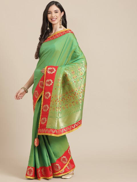 

SHANGRILA Green Woven Design Zari Art Silk Saree
