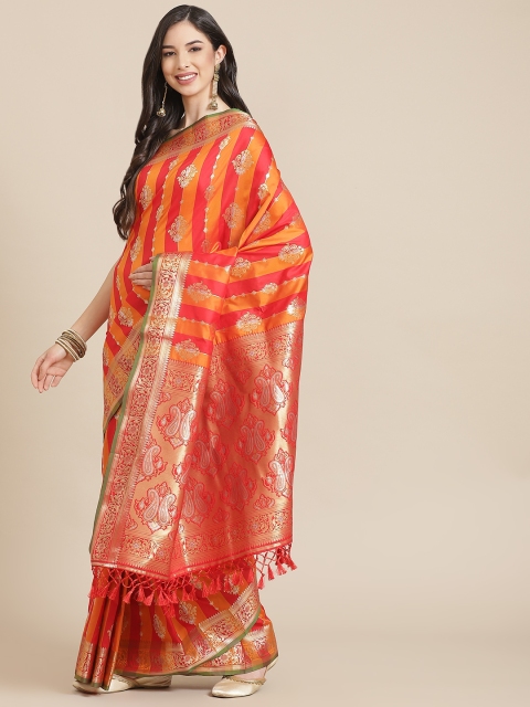 

SHANGRILA Orange Woven Design Zari Art Silk Saree
