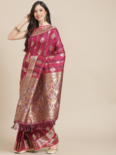 

SHANGRILA Purple & Gold-Toned Woven Design Zari Art Silk Saree