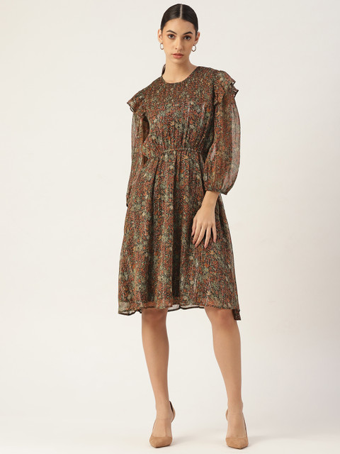 

Rue Collection Multicoloured Floral Georgette A-Line Midi Dress, Multi