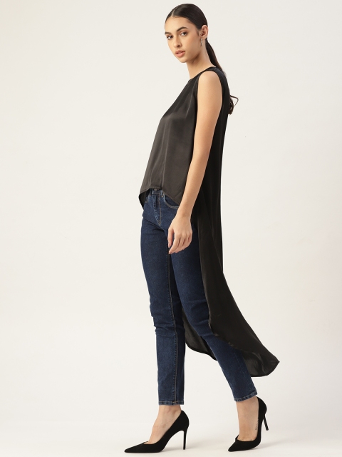 

Rue Collection Black Satin Crepe High-LowBlouson Top