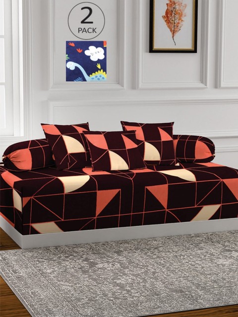 

KLOTTHE Set Of 2 Printed Single Bedsheet With 4 Bolster Covers & 6 Cushion Covers, Brown