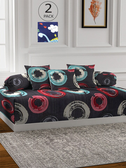 

KLOTTHE Set Of 2 Printed Single Bedsheet With 4 Bolsters & 6 Cushion Covers, Blue