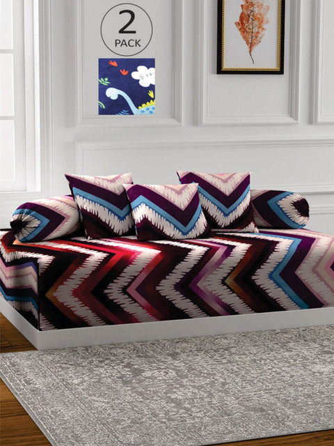 

KLOTTHE Set Of 2 Printed Single Bedsheet With 4 Bolsters & 6 Cushion Covers, Blue