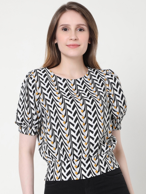 

Vero Moda White & Black Geometric Print Smocked Top