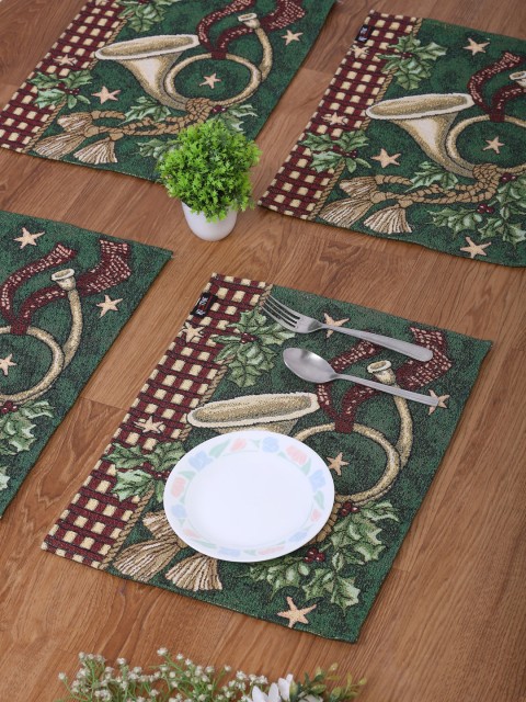 

KLOTTHE Set Of 6 Beige & Green Printed Cotton Dining Table Mats