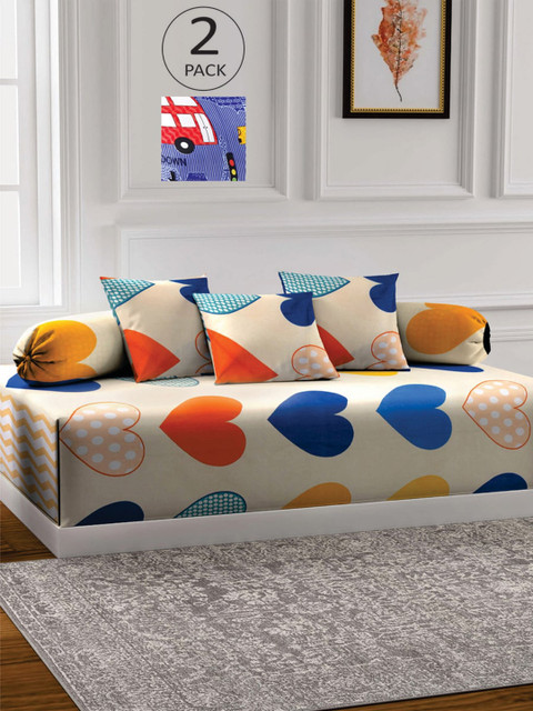 

KLOTTHE Set Of 2 Printed Bedsheet With 4 Bolsters & 6 Cushion Covers Set, White