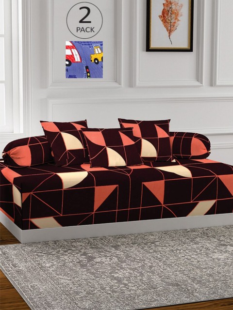 

KLOTTHE Set Of 2 Blue & Black Printed Bedsheet With 4 Bolsters & 6 Cushion Covers