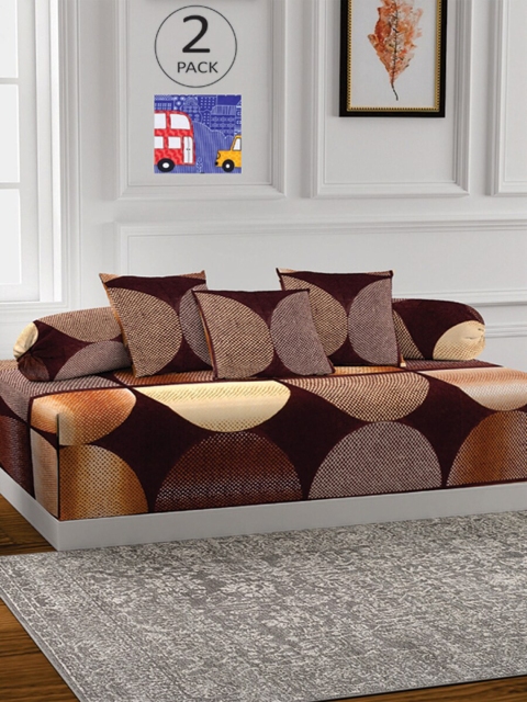 

KLOTTHE Set of 2 Printed Single Bedsheet With 4 Bolster Covers & 6 Cushion Covers, Brown
