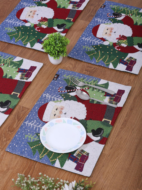 

KLOTTHE Set of 6 Red & Blue Woven Design Cotton Dining Table Placemats, Multi