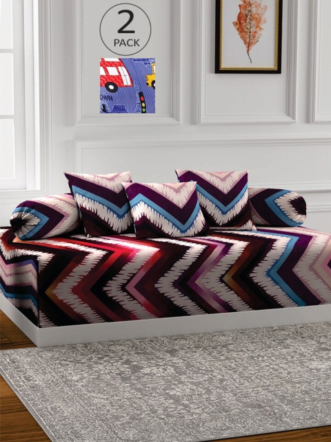 

KLOTTHE Set Of 2 Printed Single Bedsheet With 2 Bolsters & 3 Cushion Covers each, White