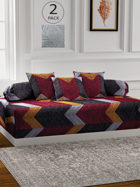 

KLOTTHE Set Of 2 Printed Single Bedsheet With 4 Bolster Covers & 6 Cushion Covers, Grey