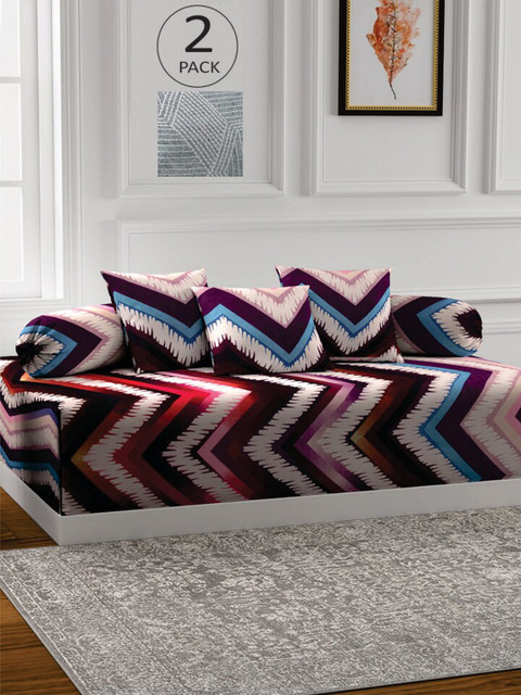 

KLOTTHE Set Of 2 Geometric Printed Bedsheet With 4 Bolster Covers & 6 Cushion Covers, Grey