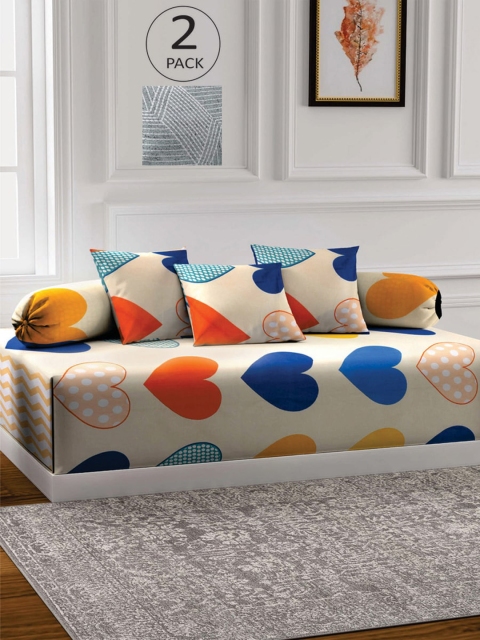 

KLOTTHE Set Of 2 Printed Single Bedsheet With 4 Bolsters & 6 Cushion Covers, Multi