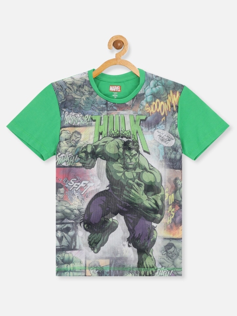 

Kids Ville Boys Green & Grey Hulk Printed Pure Cotton T-shirt