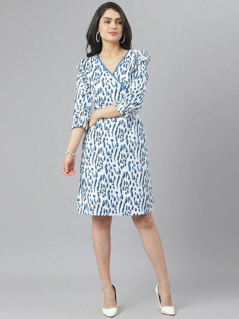 

am ma Blue Abstract Printed Dress