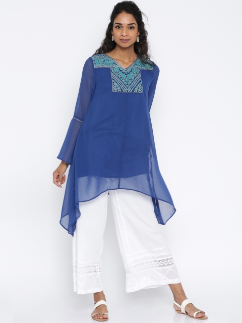 

Global Desi Blue Printed Tunic, Bronze