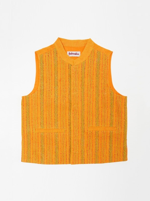 

Fabindia Boys Yellow & Green Cotton Woven Design Nehru Jacket