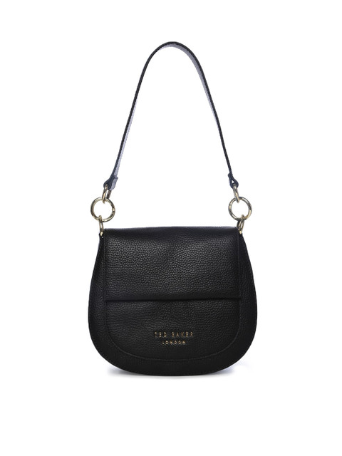 

Ted Baker Black Textured Leather Half Moon Sling Bag with Cut Work