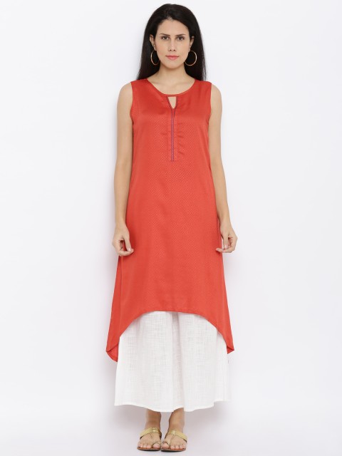 

Global Desi Women Orange Solid Asymmetric A-Line Kurta