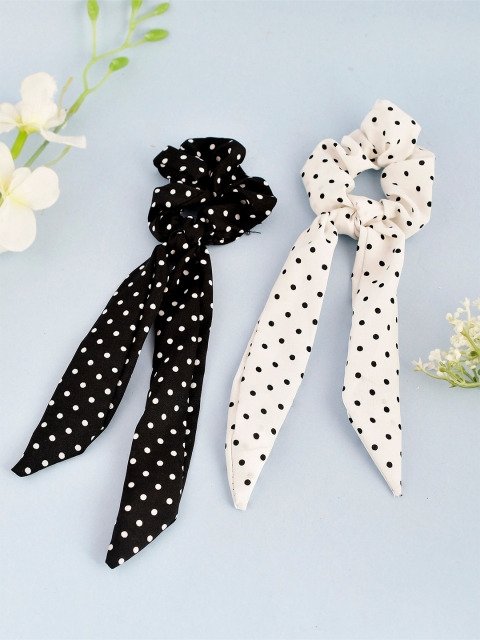

Silvermerc Designs Women Set Of 2 Black & White Polka Dots Printed Scrunchies