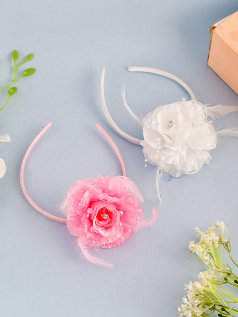 

Silvermerc Designs Girls Pink & White Set of 2 Lace Flower Hairband