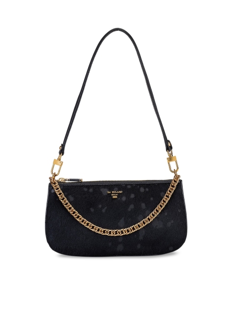 

Da Milano Black Leather Structured Sling Bag with Quilted