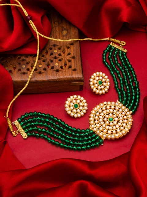 

Aadita Green & Gold-Toned & Plated Kundan Choker Jewellery Set