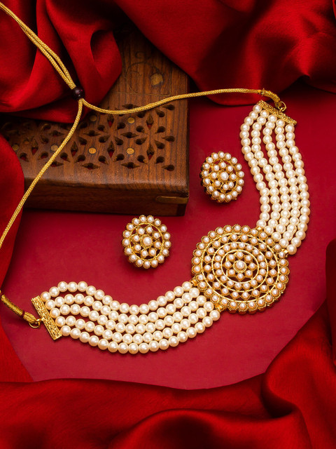 

aadita Gold Plated Pearl Choker Jewellery Set