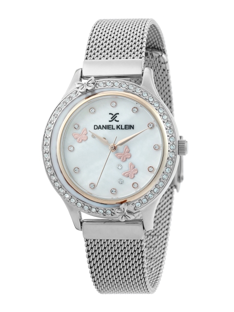 

Daniel Klein Women White Embellished Dial & Silver Toned Strap Analogue Watch