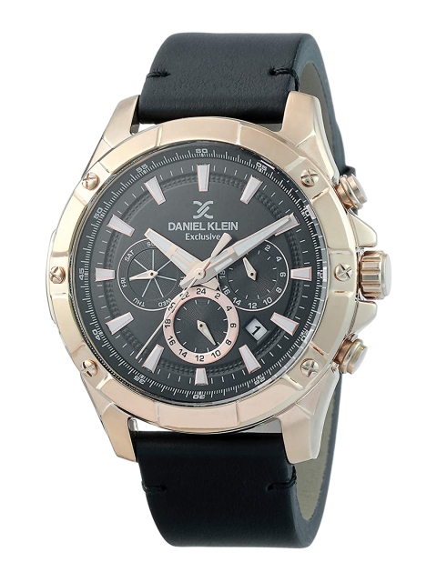 

Daniel Klein Men Black Dial & Black Leather Straps Analogue Watch