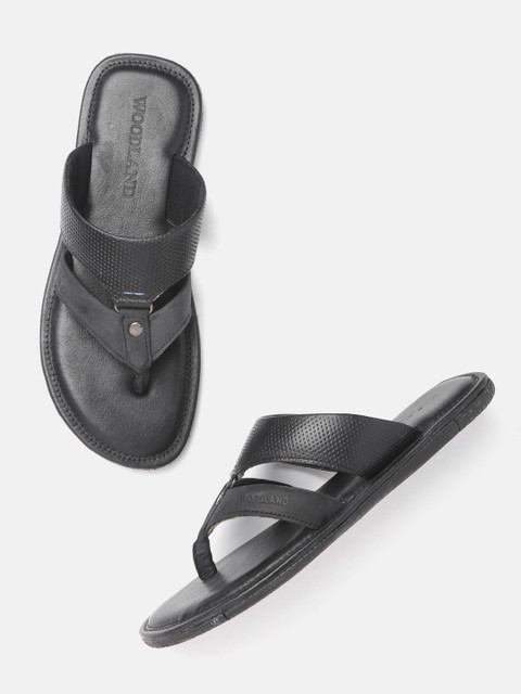 

Woodland Men Black Leather Textured Comfort Sandals