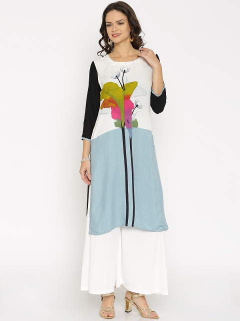 

Soch Outlet Women White & Black Printed Straight Kurta