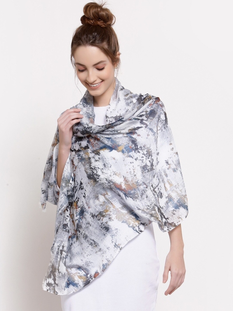 

J Style Women White & Grey Abstract Printed Cotton Stole