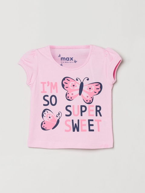 

max Girls Pink Typography Printed Cotton T-shirt