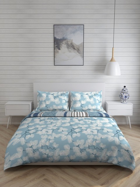 

Boutique Living India Blue & White Floral Printed Cotton Double King Bedding Set